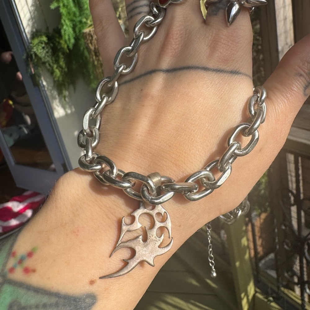 Vintage Sterling Silver Chain Necklace w/ tribal pendant
